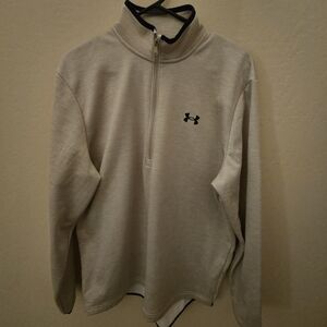 Under Armour 1/3 Zip Pullover Sweatshirt Fleece Heatgear Large Off White